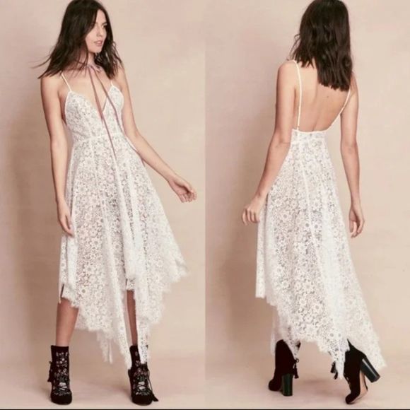 For Love & Lemons Rosemary White Lace Midi Dress Sz M - Picture 3 of 10